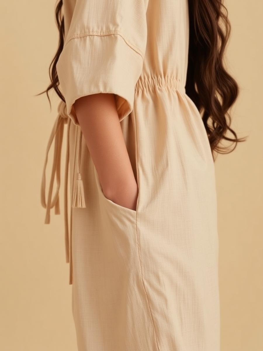 Sand linen co-ord — drawstring detail